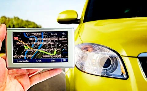 Gps in a man hand. 스톡 사진