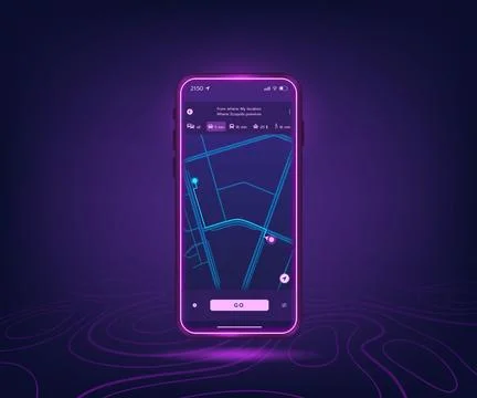 GPS map app. Mobile navigator. UI phone screen for delivery or car driving. U Stock Illustration