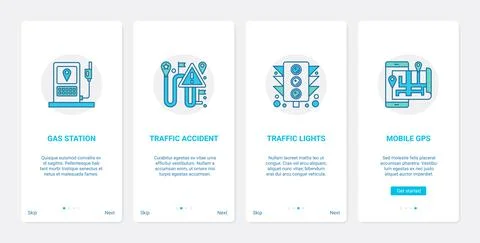 Gps map line navigation service in phone UX, UI onboarding mobile app page Illustrazione stock