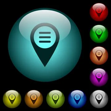 GPS map location options icons in color illuminated glass buttons Stock Illustration