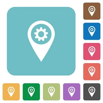 GPS map location settings rounded square flat icons Stock Illustration