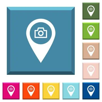 GPS map location snapshot white icons on edged square buttons Stock Illustration