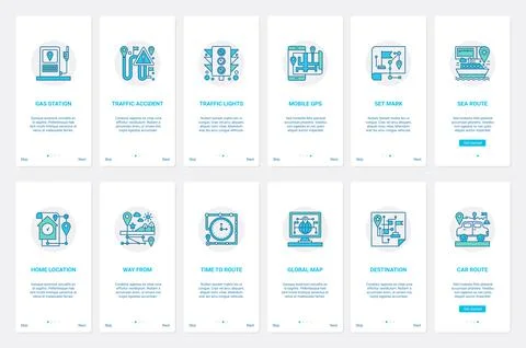 Gps map navigation for car transport UX, UI onboarding mobile app page screen Stock Illustration