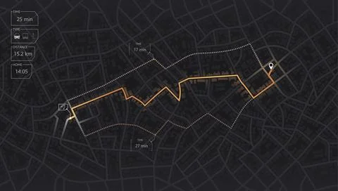 Gps map navigation to own house. View from above the map buildings. Detailed Stock Illustration