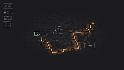 Gps map navigation to own house. View from above the map buildings. Detailed Stock Illustration