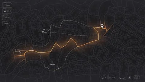 Gps map navigation to own house. View from above the map buildings. Detailed Ilustración de archivo