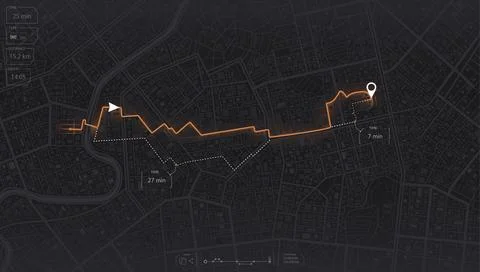 Gps map navigation to own house. View from above the map buildings. Detailed Stock Illustration