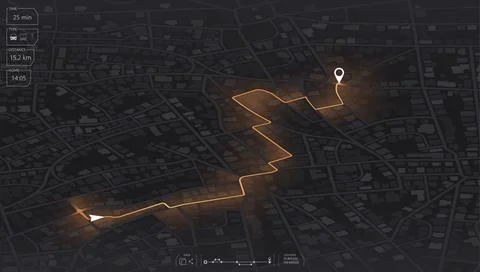 Gps map navigation to own house. View from above the map buildings. Detailed Stock Illustration