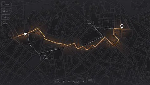 Gps map navigation to own house. View from above the map buildings. Detailed Stock Illustration