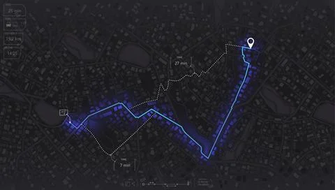 Gps map navigation to own house. View from above the map buildings. Detailed Stock Illustration
