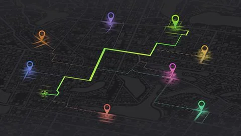 Gps map navigation to own house. City top view. View from above the map Stock Illustration