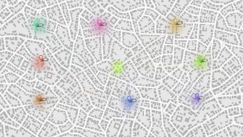 Gps map navigation to own house. City top view. View from above the map Stock Illustration