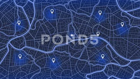 Gps map navigation to own house. City top view. View from above the map ...