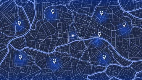 Gps map navigation to own house. City top view. View from above the map Stock Illustration