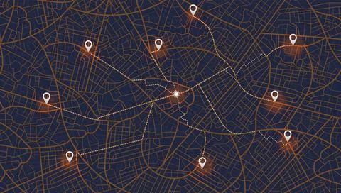 Gps map navigation to own house. City top view. View from above the map Stock Illustration