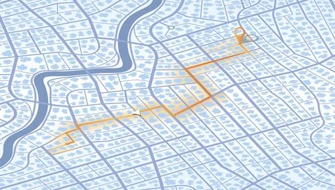 Gps map navigation to own house. City top view. View from above the map Stock Illustration
