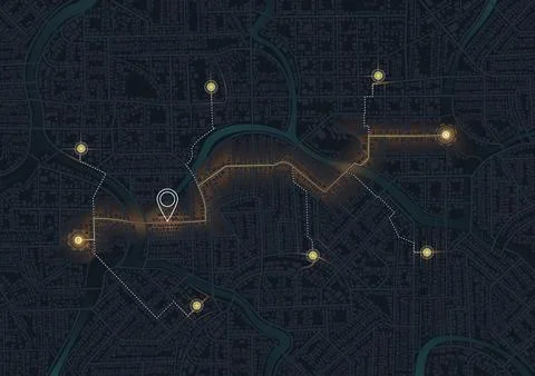 Gps map navigation to own house. City top view. View from above the map Stock Illustration