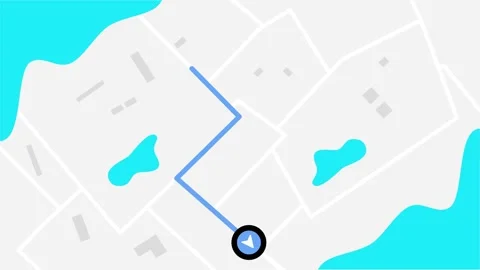 GPS map navigator route with arrow cursor moving towards animation Stock Footage 341841833