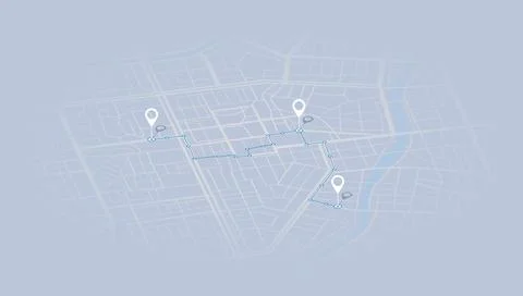 GPS map with pins set along specific route. city map with GPS navigation route Stock Illustration