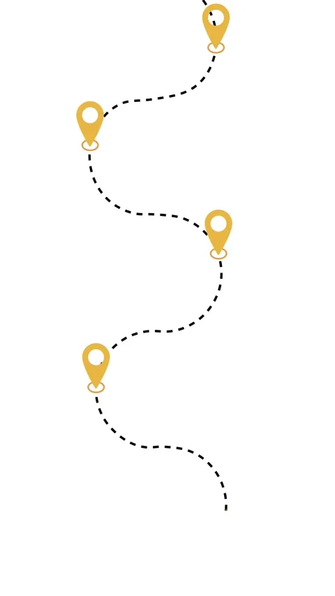 GPS map route animation with golden location pins on vertical white background Stock Footage 336962414