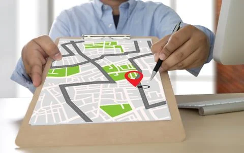 GPS Map to Route Destination network connection Location Street Map with GPS 스톡 사진