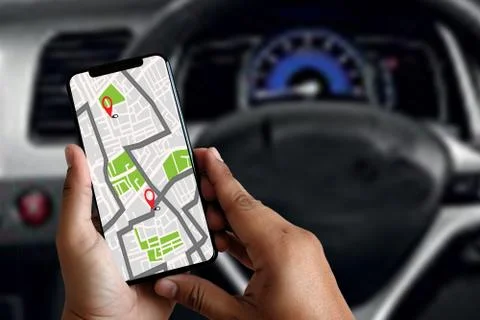 GPS Map to Route Destination network connection Location Street Map with GPS  Foto stock
