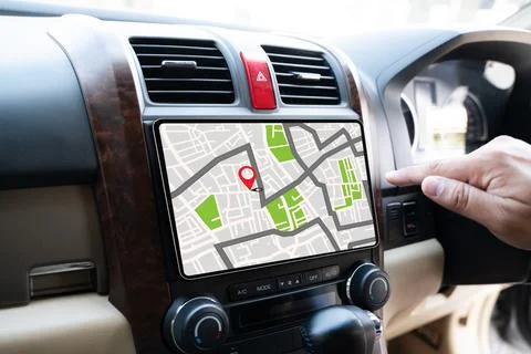 GPS Map to Route Destination network connection Location Street Map with GPS  Stock Photos