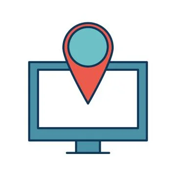 Gps mark over computer line and fill style icon vector design Stock Illustration