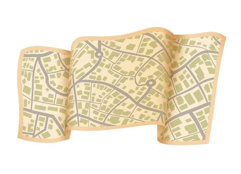 Gps navigate on paper city map. Navigation concept. Geography distance plan Stock Illustration