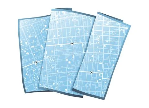 Gps navigate on paper city map. Navigation concept with white and blue routes Stock Illustration