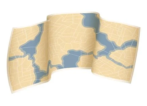 Gps navigate on paper city map. Navigation concept. Geography distance plan. Illustrazione stock