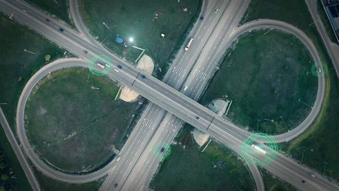 GPS navigation and autonomous driverless transportation concept. Aerial view of Stock Footage 123163173