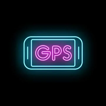 Gps navigation app icon glowing neon sign Illustration