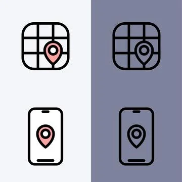 GPS Navigation App Icons: Location Tracking and Map Stock Illustration