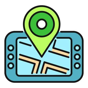 Gps navigation app showing location on tablet screen 스톡 일러스트