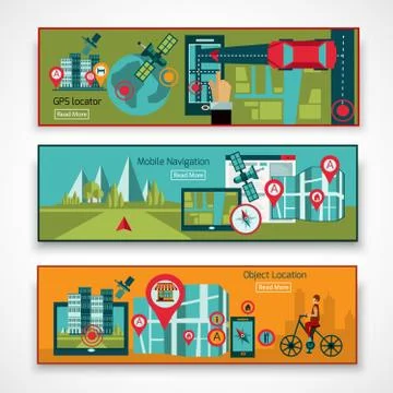 Gps Navigation Banner Set Stock Illustration