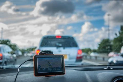 GPS navigation by car in a traffig jam Stock Photos