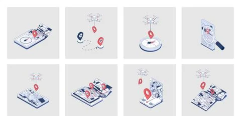 GPS navigation concept of isometric icons in 3d isometry design for web. Glob Illustrazione stock