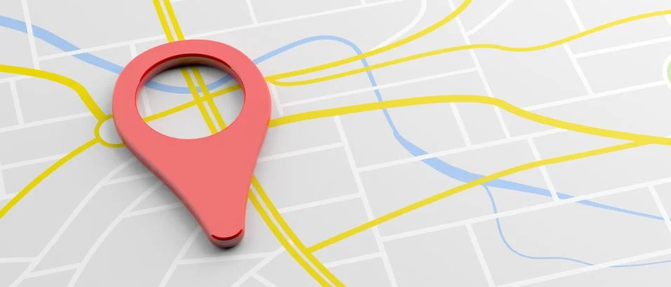 GPS, navigation concept. Pointer location, red color, on map background, bann Illustrazione stock
