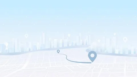 GPS Navigation Concept. Route on the map to pin in city street map. Navigation Stock Illustration