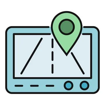 Gps navigation device displaying a road with location pin Illustrazione stock