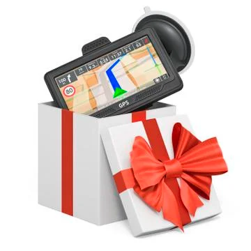 GPS navigation device inside gift box, present concept. 3D rendering Stock Illustration