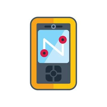 Gps navigation device showing route on screen with two pins Stock Illustration