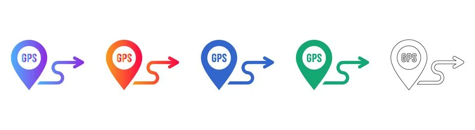 GPS Navigation Direction Path Icon Set 스톡 일러스트