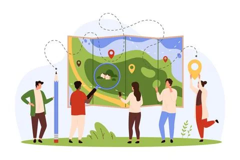 GPS navigation, guide mobile app for travel location search for tiny people with 스톡 일러스트