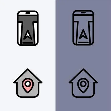 GPS Navigation Icons: Mobile Map and Home Location Stock Illustration