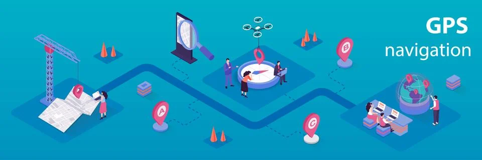 GPS Navigation Isometric Web Concept Stock Illustration