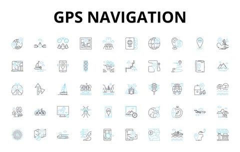 Gps navigation linear icons set. Satellites, Coordinates, Maps, Location Stock Illustration