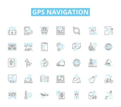 Gps navigation linear icons set. Satellites, Coordinates, Maps, Location Stock Illustration