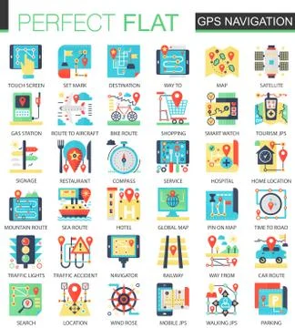 Gps navigation location vector complex flat icon concept symbols for web Stock Illustration